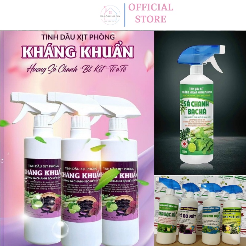 Xịt phòng thơm tinh dầu kháng khuẩn hương tía tô, xả, chanh bạc hà ngải cứu chai 500ml Xiaomimi 4545hndd