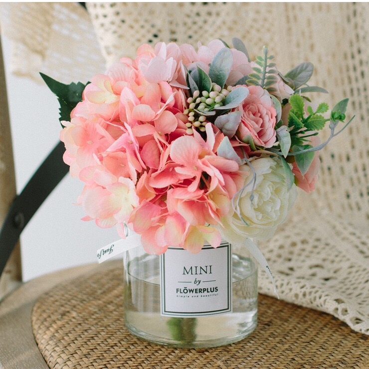 Bình hoa cẩm tú cầu cắm sẵn, Chậu hoa giả cao cấp để bàn trang trí phòng khách sang trọng