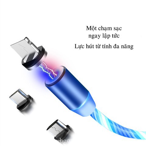 Cáp Sạc Nam Châm Đèn Led Phát Sáng Siêu Đẹp Hỗ Trợ 3 Đầu Sạc