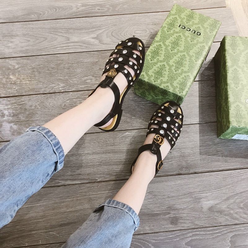 Lo Sandal Rọ Đính Đá Da Mềm Đế Bệt Fullbox Bil Túi Hãng Cao Cấp