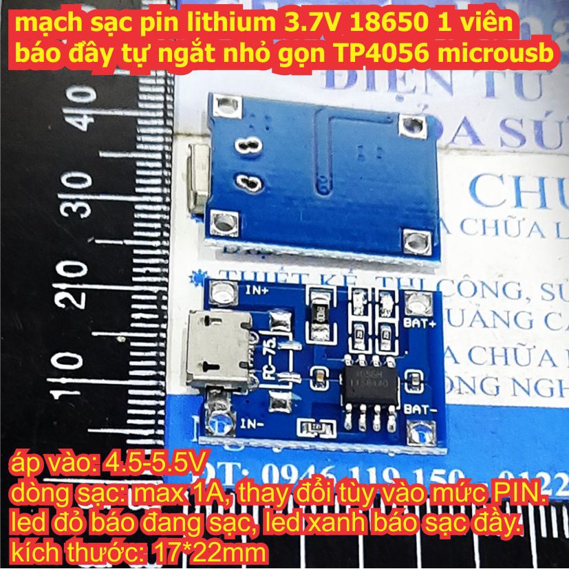 5 cái mạch sạc pin lithium 3.7V 18650 1 viên báo đầy tự ngắt nhỏ gọn TP4056 microusb kde8155