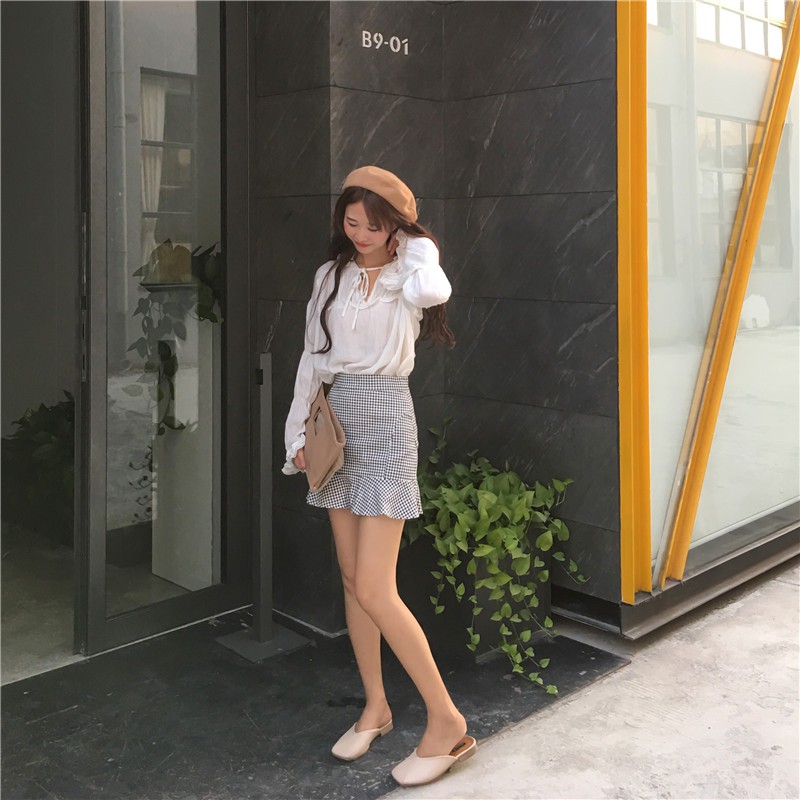 Chân váy IELGY dáng ngắn in họa tiết caro tươi mới cho nữ