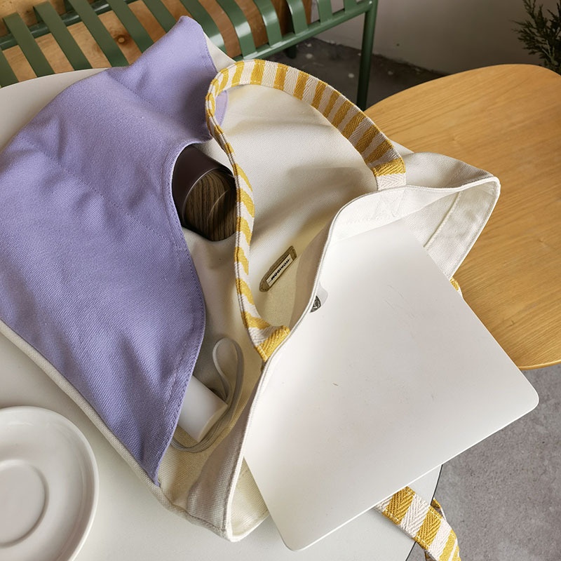 Túi xách canvas cỡ lớn IELGY màu sắc tương phản phong cách retro dành cho nữ