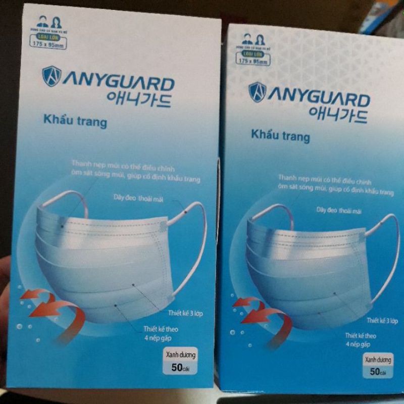 Khẩu trang Anyguard hộp 50 cái  giá 90k 1 hộp (mẫu mới)