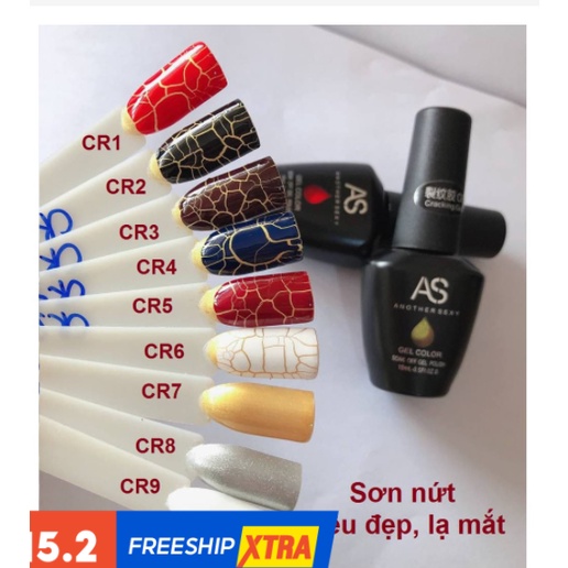 Sơn Gel nứt AS mẫu mới sét 9 chai (mã CR) - Chai đen or đỏ  dung tích 15ml