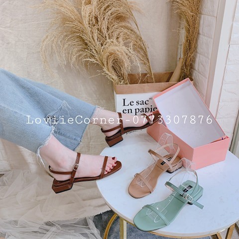 LOVIIECORNER - SANDAL QUAI MẢNH ĐẾ BỆT - SANDAL CAO GÓT ĐẾ VUÔNG QUAI MẢNH - SANDAL NỮ DÂY MẢNH - SANDAL 3 PHÂN  S200307