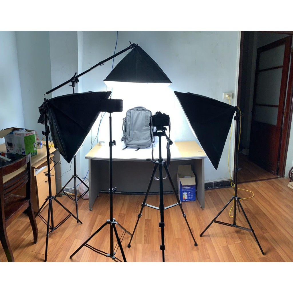 Bộ đèn studio chụp ảnh, quay phim, Livestream chuyên nghiệp, cao 2m softbox 50x70cm