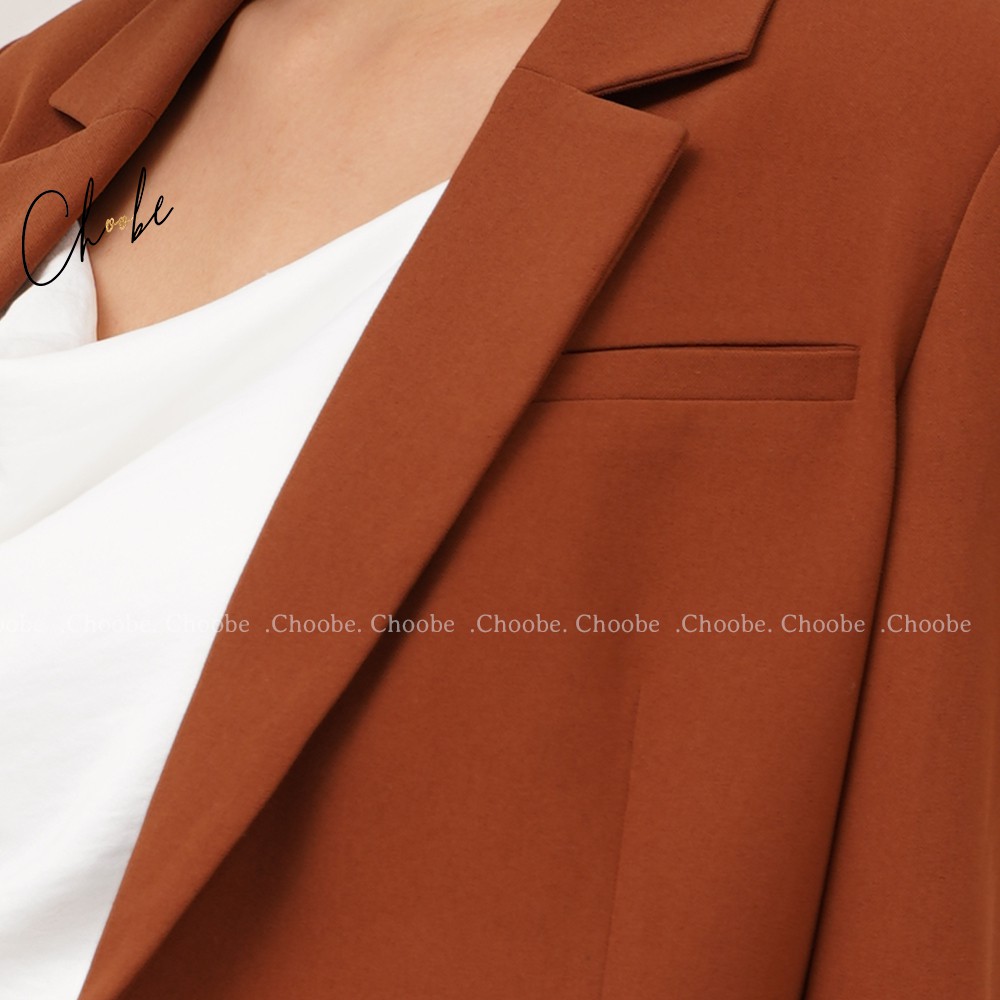 Áo blazer Choobe hai lớp, dài tay, vest nữ màu Nâu trơn, phong cách Hàn Quốc thanh lịch- BL4