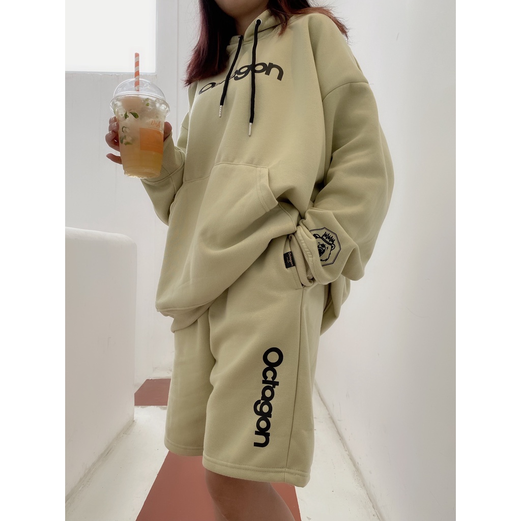 ÁO HOODIE OCTAGON ESSENTIAL MÀU XANH ĐẬU NỈ BÔNG FORM OVERSIZE