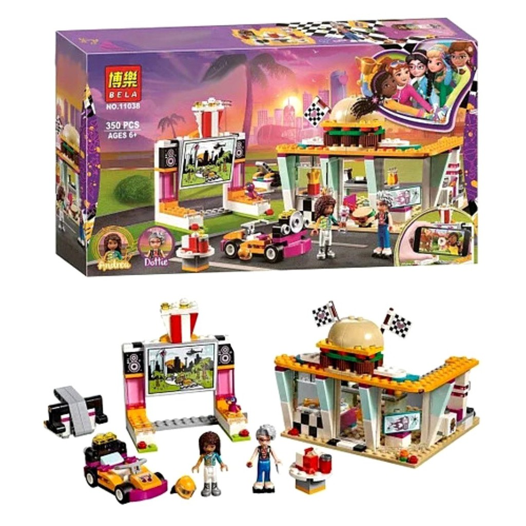 Lego Friend 11038 xếp hình ngày hội đua xe ô tô trong thành phố của andrea và những nguời bạn 350 mảnh