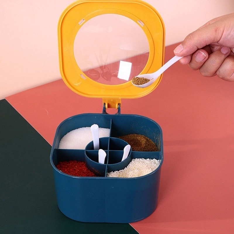 Hộp Đựng Gia Vị 4 Ngăn Kèm Muỗng Tiện Lợi