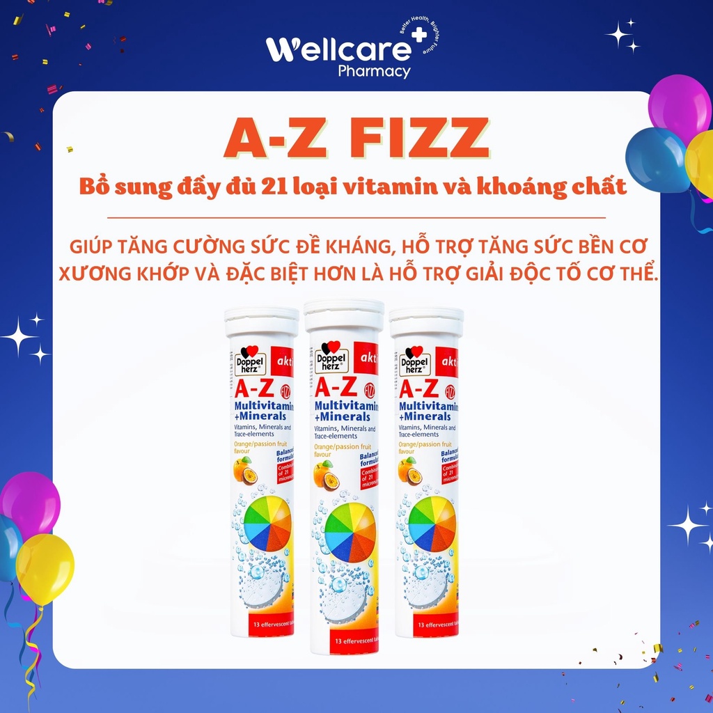 Viên Sủi A-Z Fizz  – Tuýp 13 Viên sủi bổ sung 21 Vitamin và khoáng chất, Tăng Cường Sức Đề Kháng