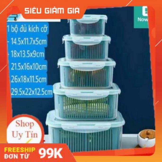 HỘP ĐỰNG ĐỒ BẢO QUẢN TỦ LẠNH - Bộ set 5 rổ hộp đựng đồ tủ lạnh đa năng thông minh cao cấp