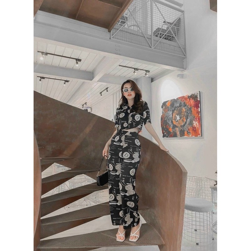 SET ÁO CROPTOP + QUẦN SUÔNG HOẠ TIẾT