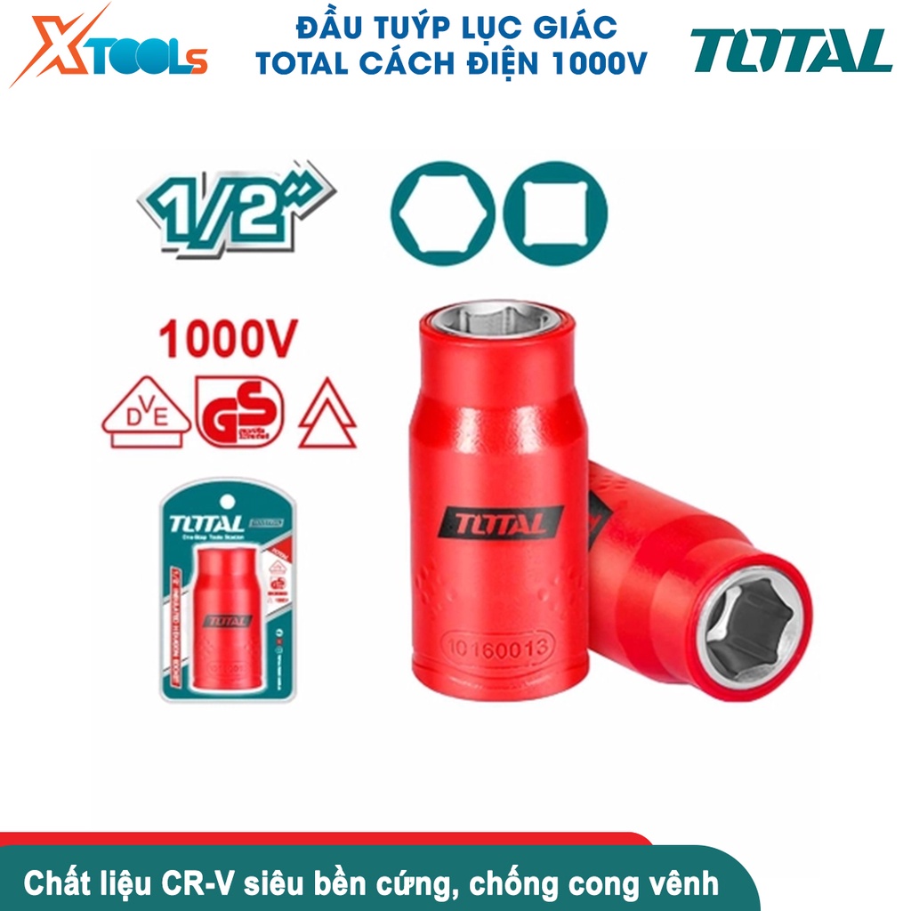Đầu tuýp lục giác cách điện 1000V 1/2 inch đủ kích cỡ TOTAL đầu khẩu thép Cr-V siêu cứng chống rỉ sét -CHÍNH HÃNG-XTOOLS