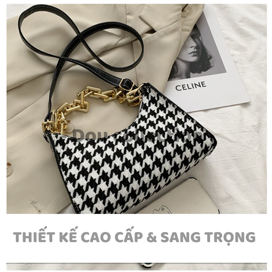 [NowShip2h] Túi Xách Đeo Chéo Thời Trang Thu Đông Phối Xích Họa Tiết HOUNDSTOOTH Sành Điệu - Mã XT031