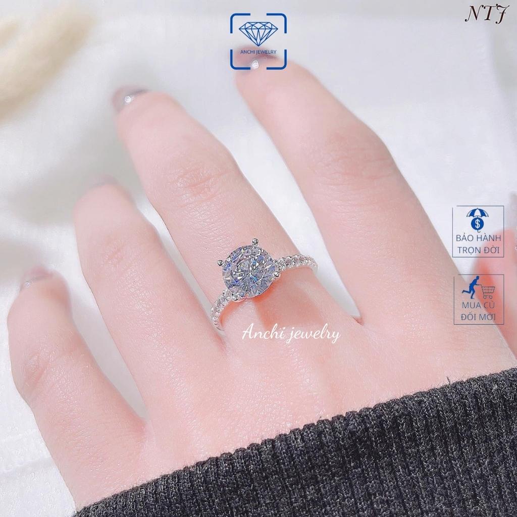 Nhẫn nữ mặt đá cao viên chủ 6ly, chuẩn bạc ta sáng đẹp mạ vàng giá rẻ, Anchi Jewelry