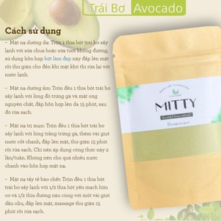 𝐁𝐎̣̂𝐓 𝐓𝐑𝐀́𝐈 𝐁𝐎̛ - Bột Trái Bơ Nguyên Chất dưỡng ẩm sáng da Mitty Beaute - Trọng lượng 50G