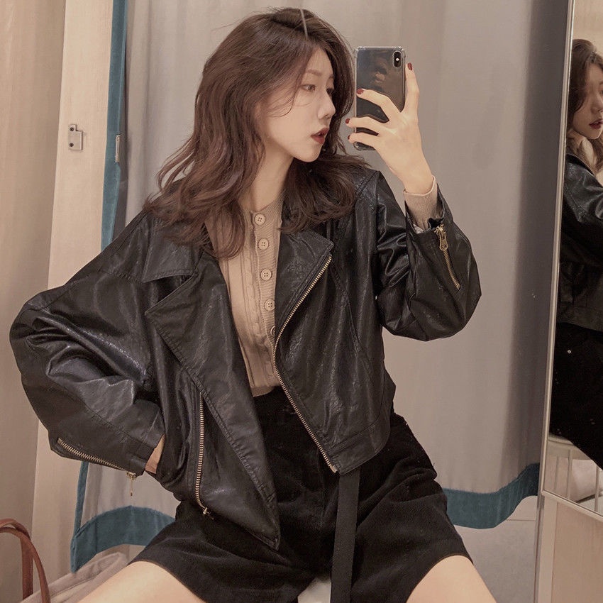 Áo khoác da dáng rộng loại mỏng sành điệu dành cho nữ