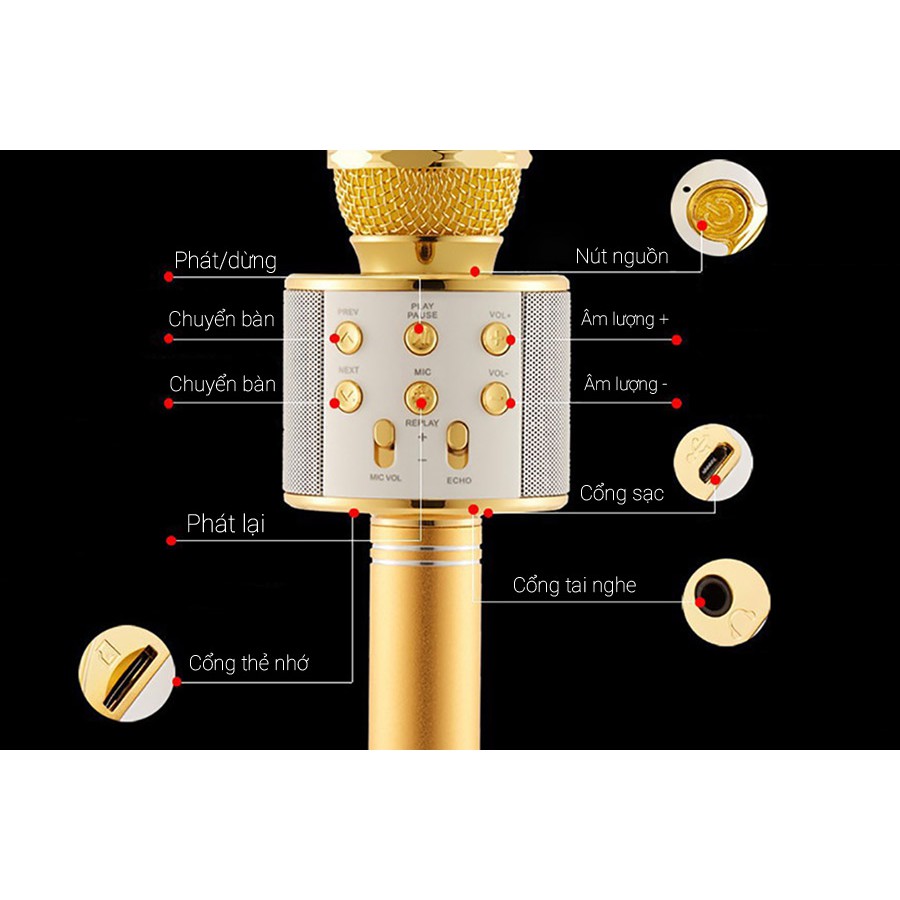 [ BÁN SỈ ] Mic Karaoke Ws-858, Micro Bluetooth Không Dây Kèm Loa, Vừa Nghe Nhạc Vừa Hát Karaoke