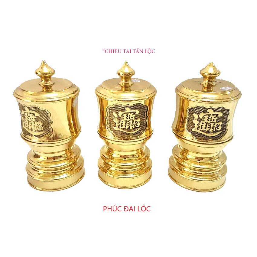 Bộ đài nước thờ bằng đồng đường kính 7cm cao 16cm màu vàng sáng bóng