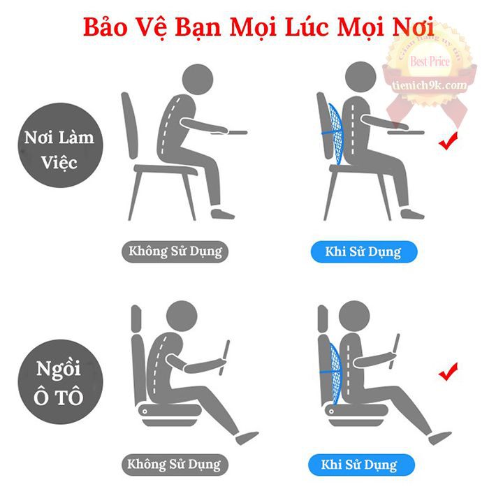 TỰA LƯNG GHẾ VĂN PHÒNG Ô TÔ DẠNG LƯỚI miếng dựa ngồi xe hơi chống gù mỏi đệm tránh lệch cột sống