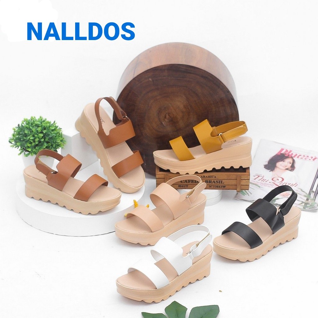 [Bền-Đẹp] Giày nữ NALLDOS Sandal đế xuồng 5cm nguyên khối siêu nhẹ chống trượt Quai ngang da Microfiber 4 màu thời trang