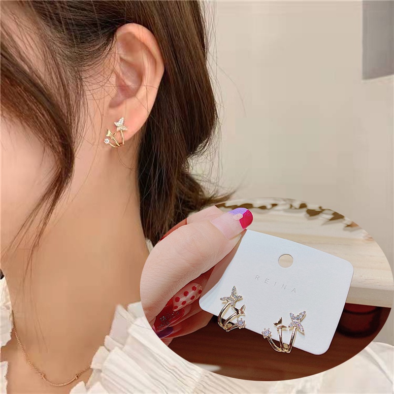 Khuyên Tai Hình Bướm Đính Đá Zircon Đơn Giản Thời Trang Phong Cách Hàn Quốc Cho Nữ