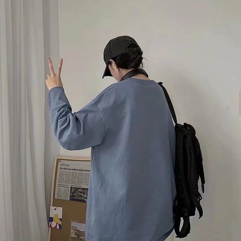 Áo Thun Nam Tay Dài Unisex Form Rộng - TTD27 Vwill - Chất Cotton Mềm Mát - Oversize &lt; 75kg -Áo thun dài tay cổ tròn thời trang in hình mặt trăng nhỏ