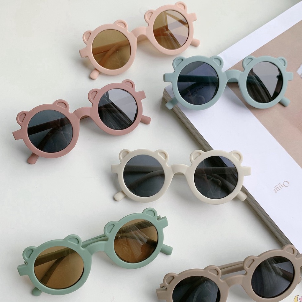 Kính Mát Gọng Tròn Chống Tia Uv Thiết Kế Tai Gấu Xinh Xắn Cho Bé Trai Bé Gái