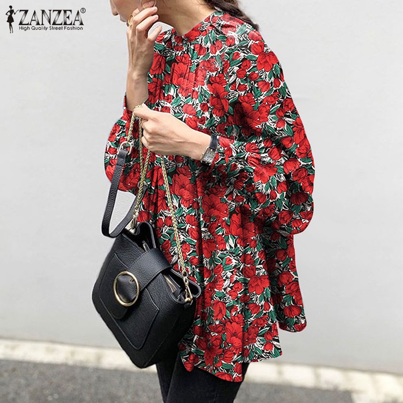 Áo Kiểu ZANZEA In Hoa Cổ Tròn Dài Tay Thời Trang Đường Phố Retro Cho Nữ