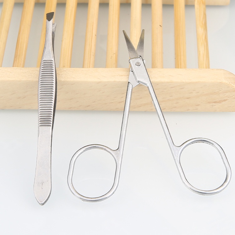 Combo Nhíp Nhổ Lông Nách, Râu, Tóc Bạc và Kéo Cong Tỉa Lông Mày, Cắt Lông Mũi - Kéo Cong Cắt Mi Giả - đồ trang điểm