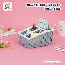 Sỉ 20k- Khay đựng đồ 4 ngăn LOẠI TO đa năng nhựa Việt Nhật cao cấp - Khay đựng điều khiển remote, kệ đựng bút
