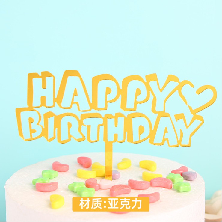 Trang trí bánh sinh nhật bánh kem - COMBO 10 thẻ meka HAPPY BIRTHDAY B xoắn, thẳng, 3D, tim vàng