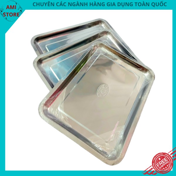 Khay inox/ mâm inox cao cấp sâu 2cm nhiều size đựng thực phẩm giá rẻ