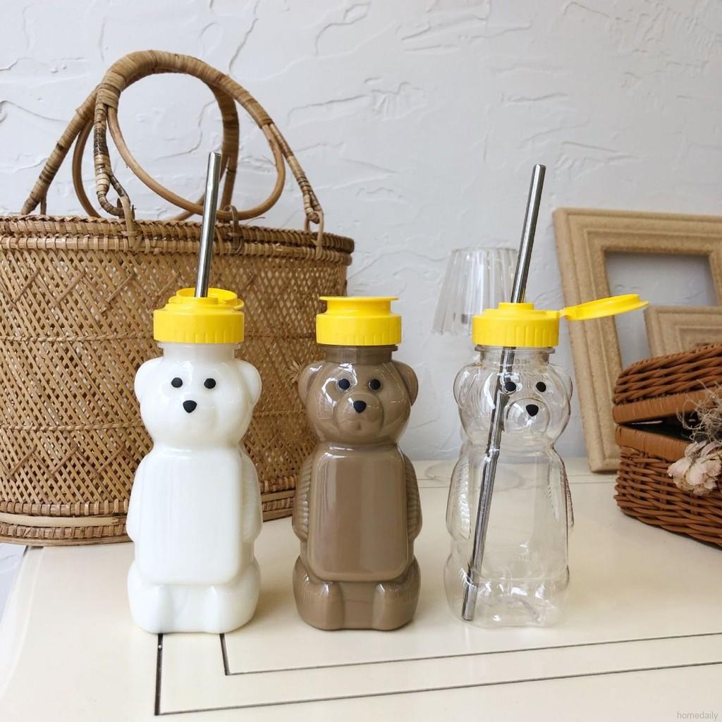 Bình nước nhựa trong suốt kiểu gấu Kawaii đáng yêu có ống hút tiện lợi