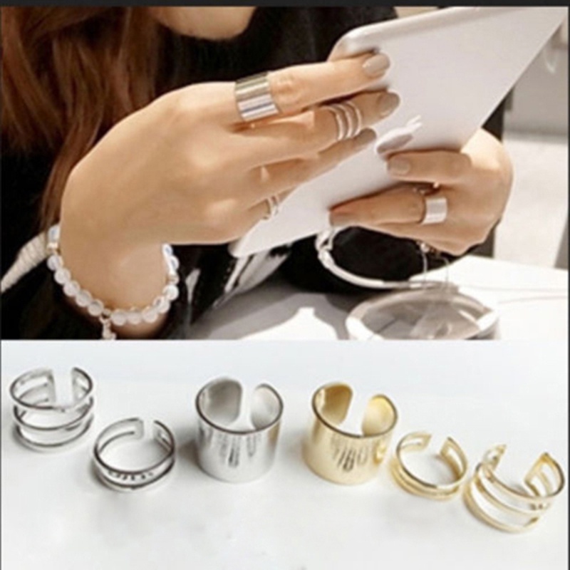 Bộ 3 nhẫn knuckle hợp kim dạng hở nhiều kiểu dáng sang trọng dành cho nữ