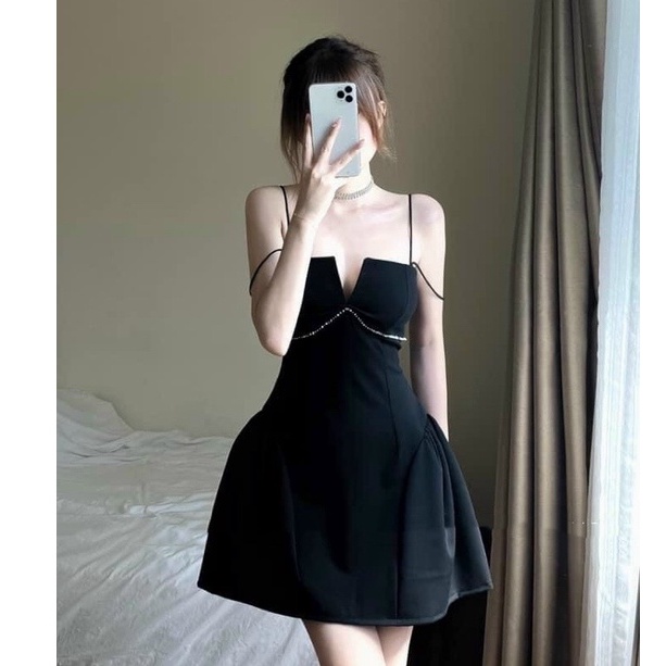 Đầm váy nữ trễ vai hai dây dáng xòe sang chảnh kiểu dáng hàn quốc thời trang phái nữ