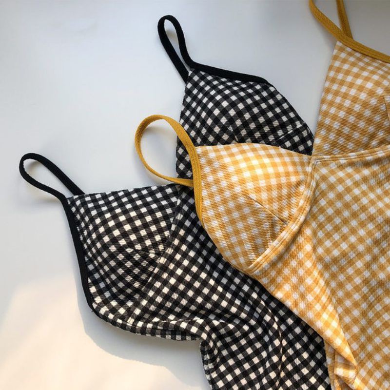 Đồ Bơi Một Mảnh Cổ Chữ V Hở Lưng Họa Tiết Sọc Caro Đơn Giản | BigBuy360 - bigbuy360.vn