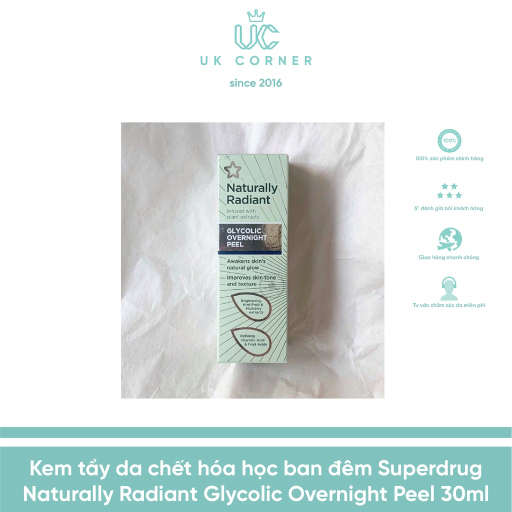 Kem tẩy da chết hóa học ban đêm Superdrug Naturally Radiant Glycolic Overnight Peel 30ml