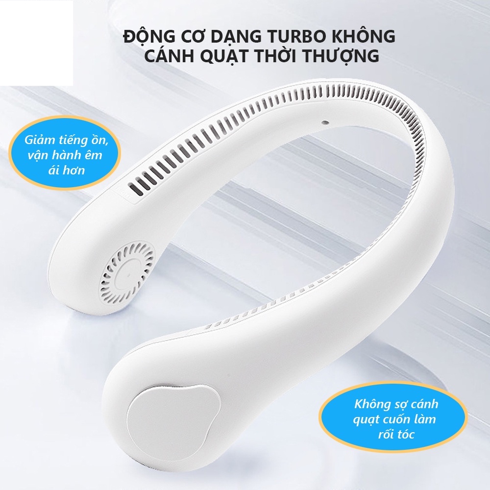 Quạt Mini đeo cổ thông minh 360 độ tích điện, không cánh tiện lợi, thời trang, nhỏ gọn, dáng thể thao - 3 CHẾ ĐỘ