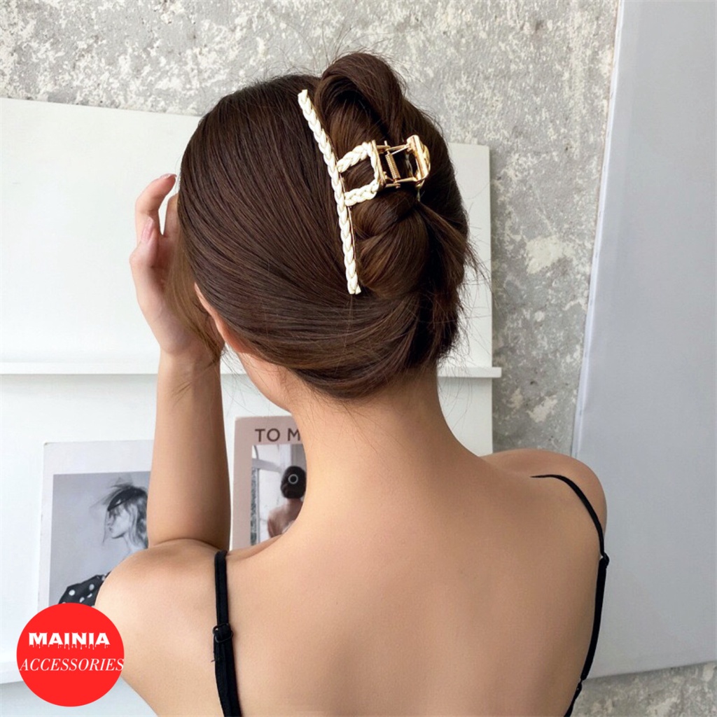 [SẴN] Kẹp Tóc Càng Cua Kim Loại Hàn Quốc Hình Đan Sang Chảnh Qúy Phái Size To 11 Cm Mainia Shop
