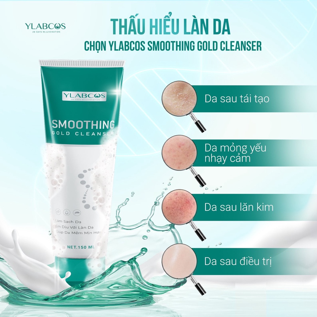 Sữa Rửa Mặt Vàng Smoothing Gold Cleanser Drlacir,Chai 150ml, Dùng cho Da mỏng, yếu ,nhạy cảm,làn da sau tái tạo