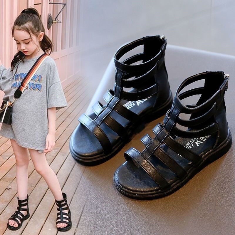 Sandal chiến binh cho bé gái 4-12 tuổi da mềm khoá kéo phong cách Hàn Quốc cho bé K014