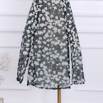 Đầm nữ voan hoa tay phối trắng thanh lịch - Váy nữ xẻ thiết kế xẻ vạt trước TK FASHION DK835