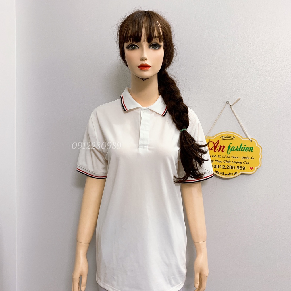 Áo thun có cổ nam nữ viền cổ đơn giản vải poly Thái cao cấp _ Hình chụp thật
