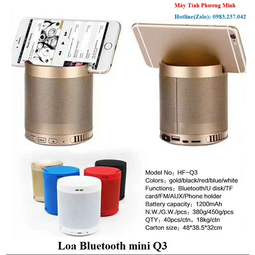 Loa Bluetooth mini Q3 có giá đỡ điện thoại, khe cắm thẻ nhớ