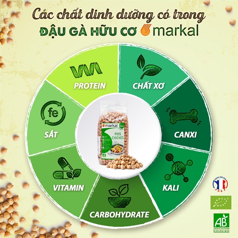Đậu gà hữu cơ Markal cho bé ăn dặm và nấu ăn gia đình, gói 500gr