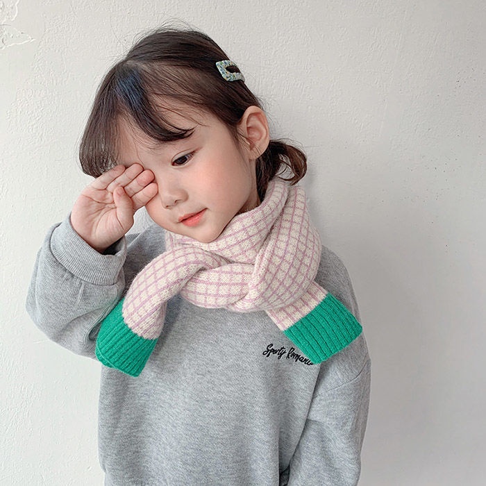 Khăn choàng cổ dệt kim phong cách Retro Hàn Quốc cho bé