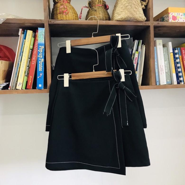 Chân váy chữ A cạp cao trơn chỉ nổi có nơ buộc Chân váy chữ A ngắn Hàng may kĩ có quần lót cao cấp Banamo Fashion 5317 | BigBuy360 - bigbuy360.vn